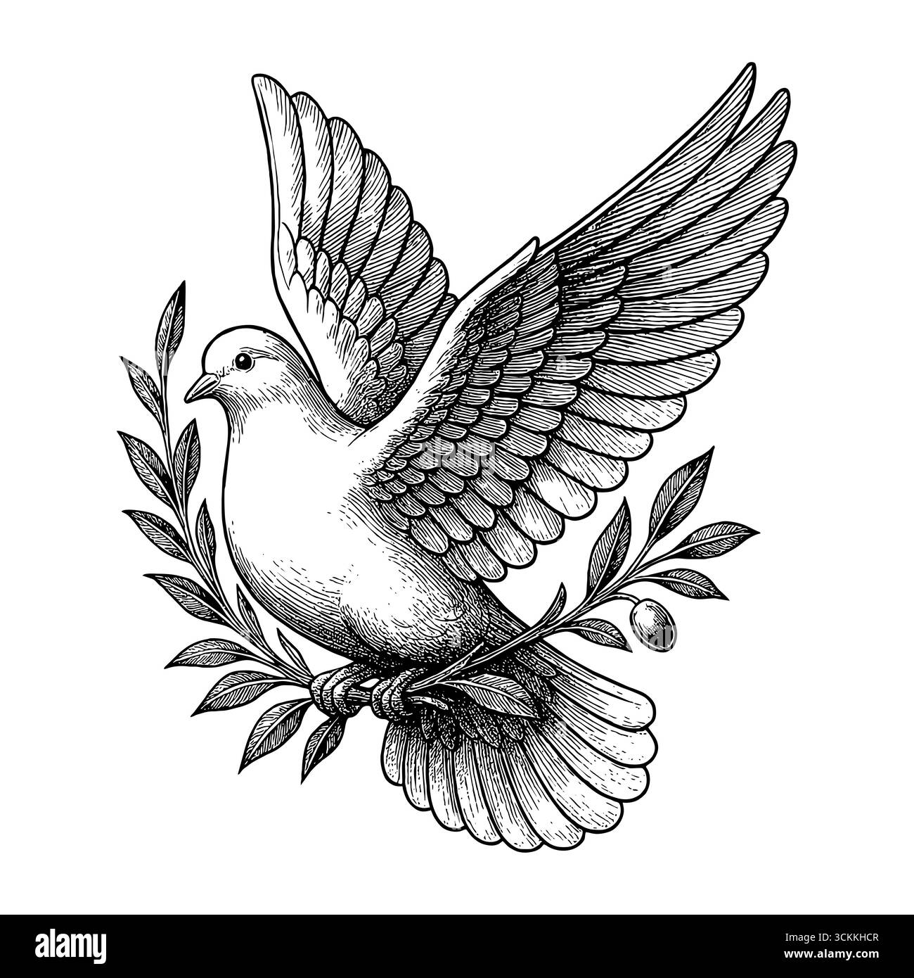 Eine Taube, die einen Olivenzweig trägt, symbolisiert Frieden, Reinheit und die gute Nachricht der Hoffnung Stock Vektor