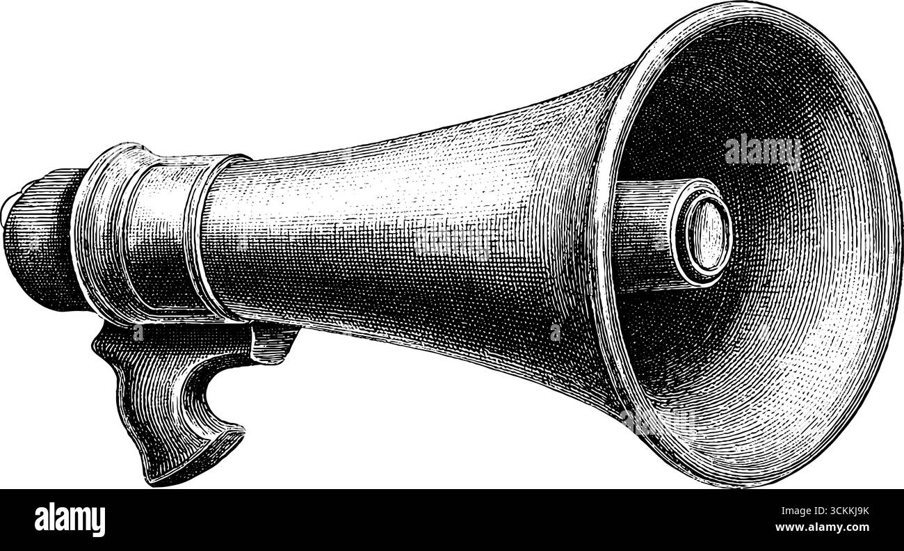 Megaphon-Illustration mit Vintage-Gravur für Werbe- und Retro-Design-Projekte. Stock Vektor
