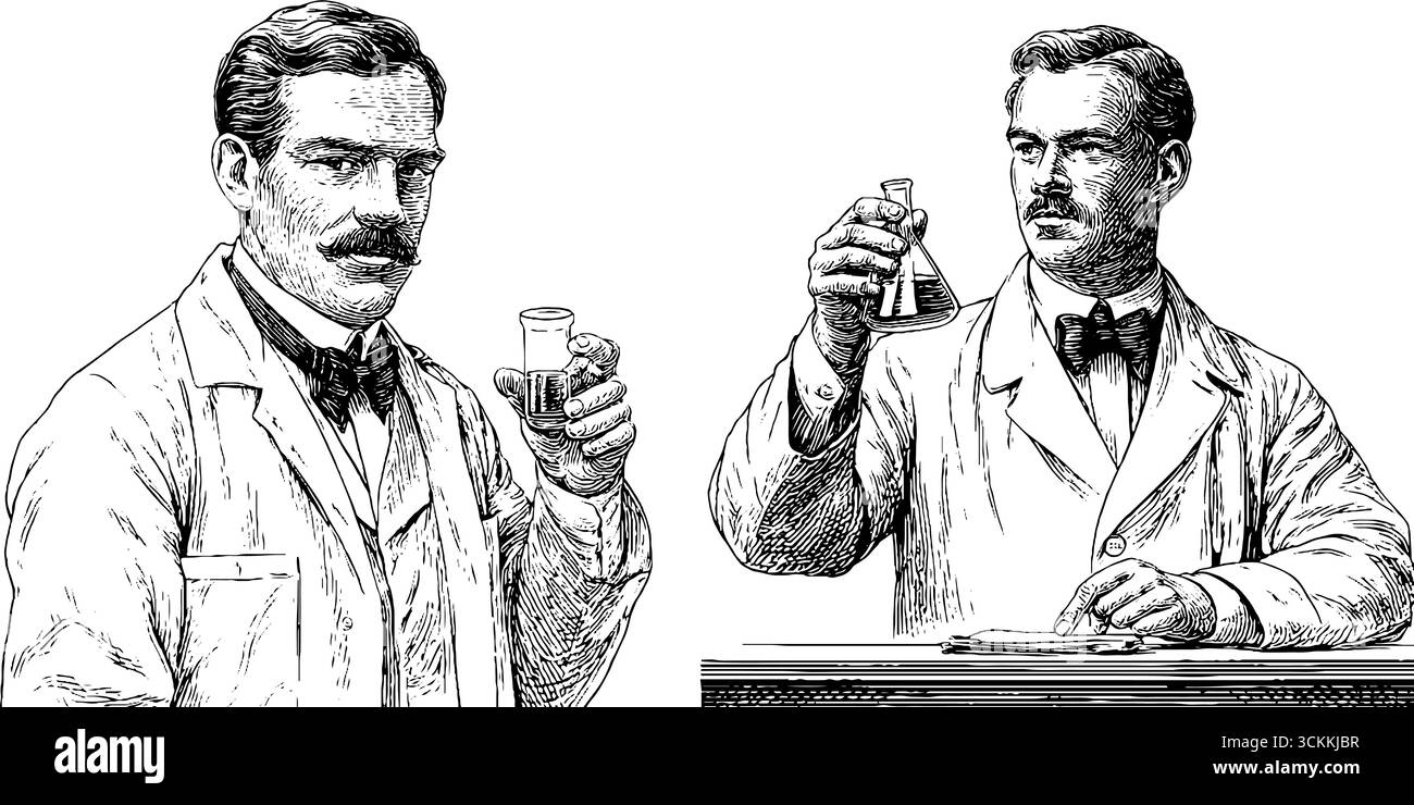 Vintage Science Pädagogen Kollektion Gravur mit Chemie und Experimenten. Stock Vektor