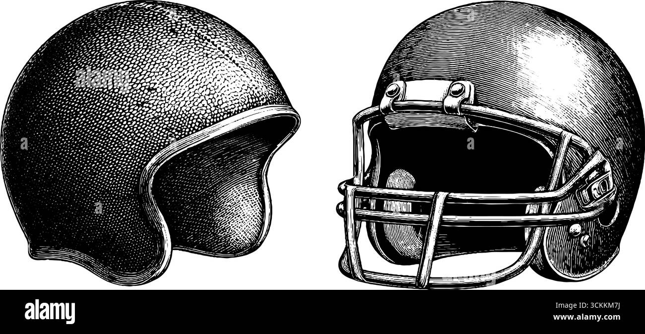Set aus Vintage-Fußballhelm und Kugelgravur für sportliches Design. Stock Vektor