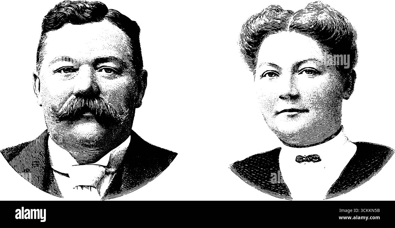 Vintage-Porträts in graviertem Stil mit kunstvollen Rahmen. Stock Vektor