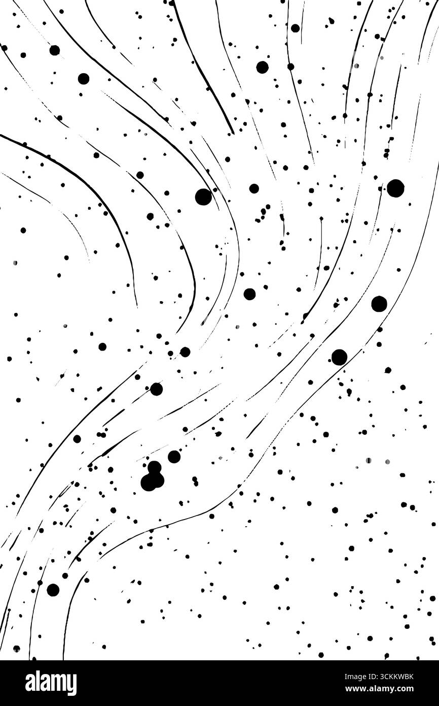 Abstraktes kosmischer Staubwirbel – schwarzes Tintenflussmuster für Druck, Karte, Poster. Stock Vektor