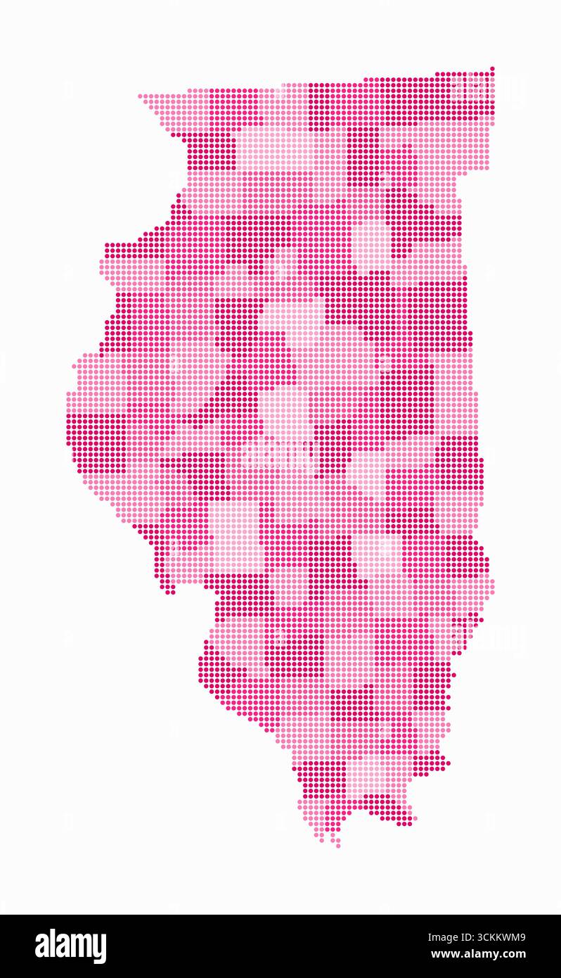 Illinois gepunktete Karte. Digitale Karte des Zustands auf weißem Hintergrund. Illinois-Form mit kreisförmigen Punkten. Farbige Punkte. Kleine Kreise. Stock Vektor