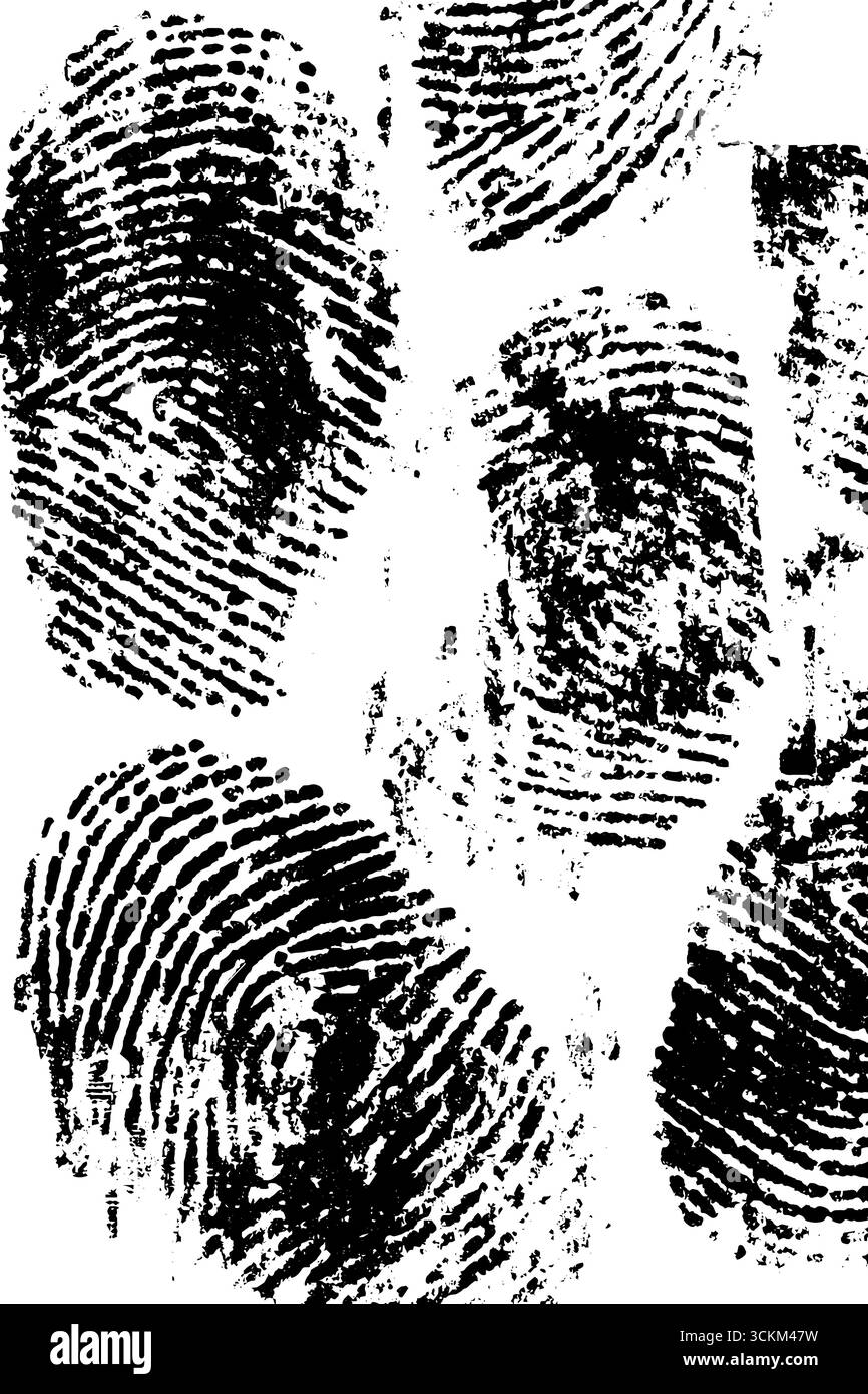 Schwarzweiß-Fingerabdruckmuster für forensische Analyse und Strukturdesign. Stock Vektor