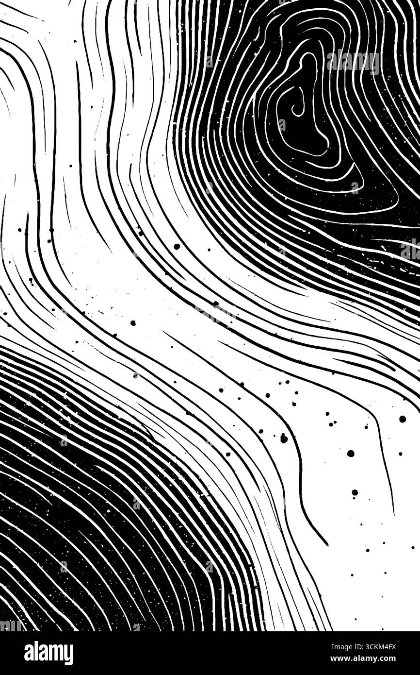 Abstraktes kosmisches Staubmuster mit schwarz-weißem Liniendesign für kreative Projekte. Stock Vektor