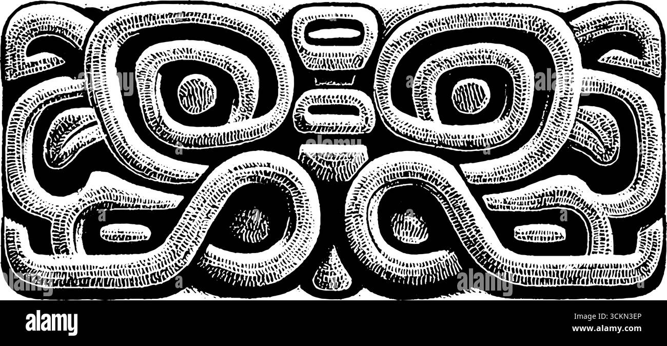 Aufwändige Gravur der maya-Glyphe mit kräftigen schwarzen Linien. Stock Vektor