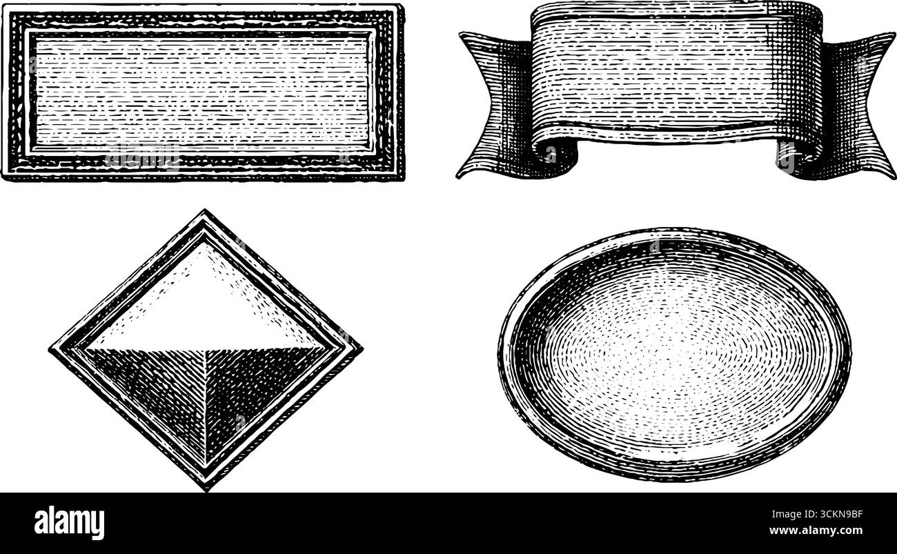 Vintage-Banner und Design-Set mit Gravur für kreative Projekte. Stock Vektor