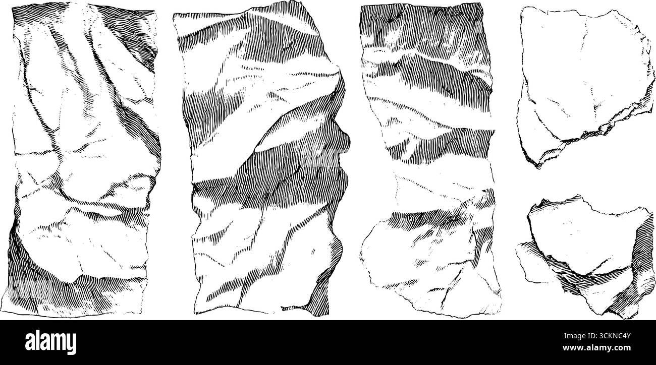 Gravierte faltige Papierfalte: Strukturdesign für Druckprojekte. Stock Vektor