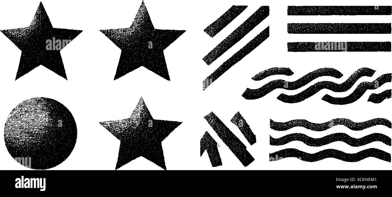 Set mit gravierten Illustrationen aus einfachen Sternen und Streifen für Designprojekte. Stock Vektor