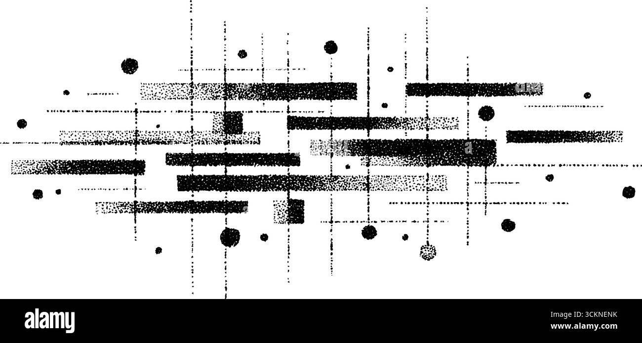 Abstraktes geometrisches Design mit gravierten Linien und Punkten für Grafik und Dekoration. Stock Vektor