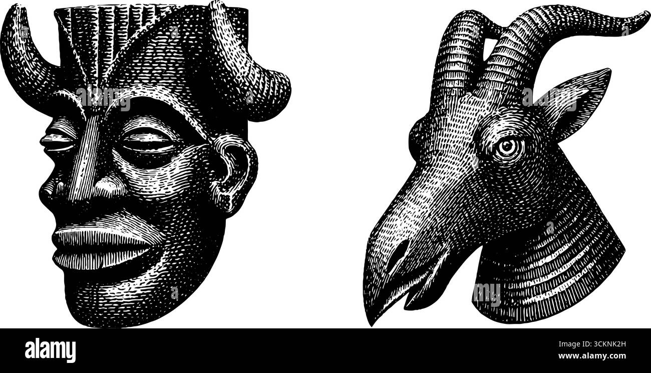 Komplizierte afrikanische Masken für kulturelle Gestaltung und Dekoration. Stock Vektor