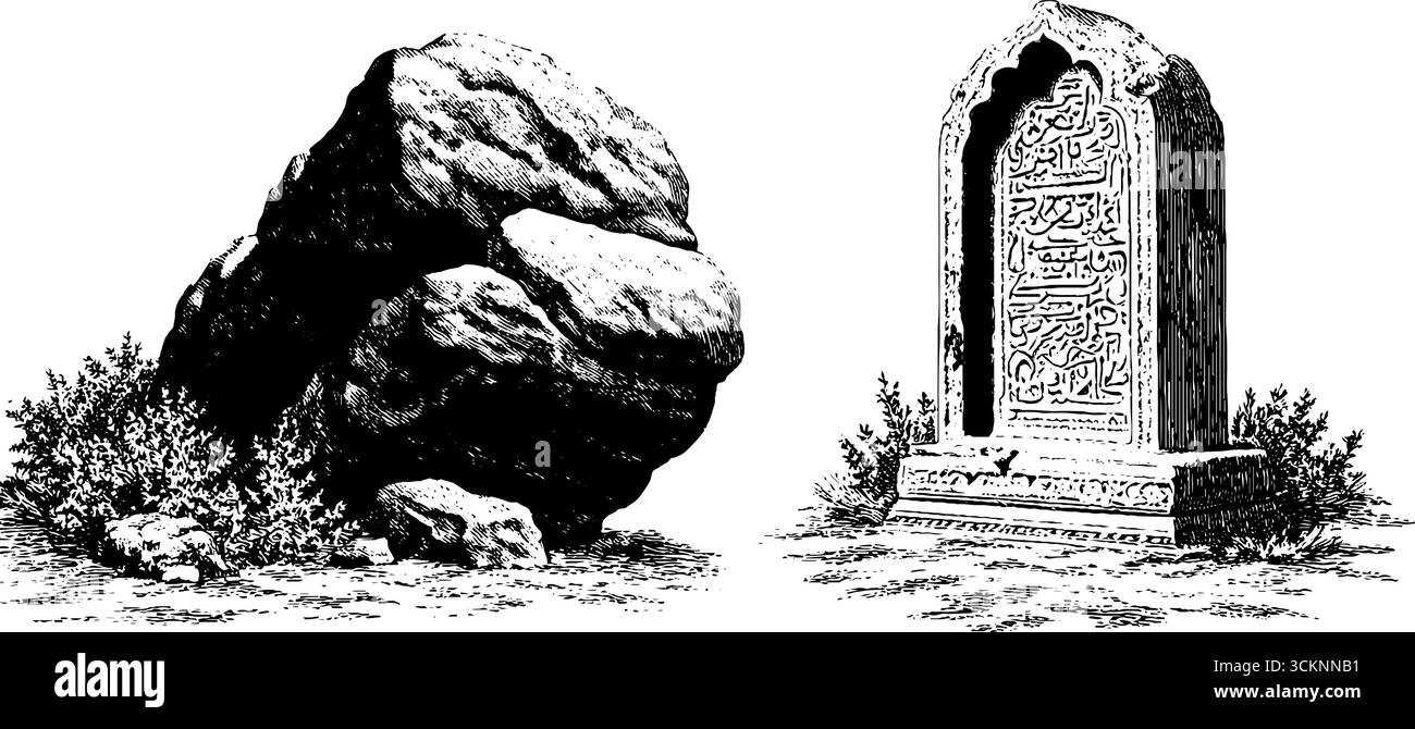 präislamische arabische Artefakte gravierte Illustrationsset. Stock Vektor