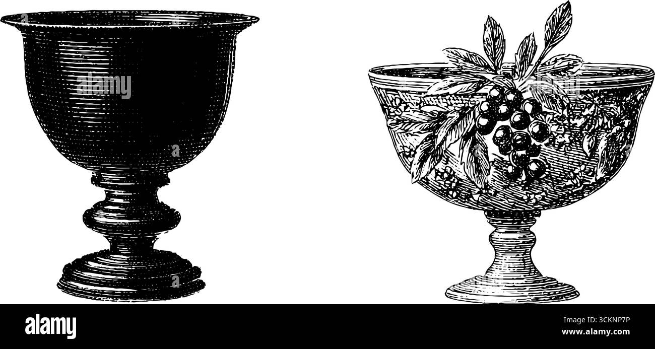 Gravierte Illustrationen aus griechischem Kylix für alte Trinktraditionen und Geschichte. Stock Vektor