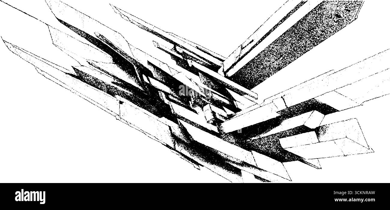 Dekonstruktivistische Architekturstiche mit abstrakten geometrischen Formen für künstlerisches Design. Stock Vektor