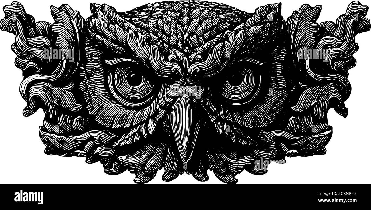 Gravierte Illustration von metis mit Eule und Rolle - klassisches Kunstdesign im 19. Jahrhundert. Stock Vektor