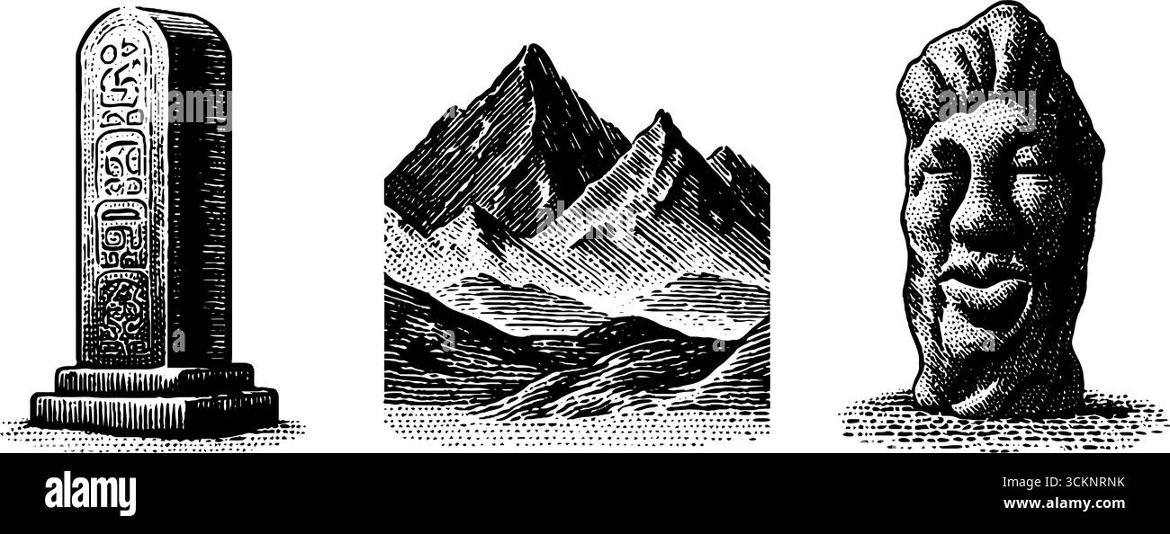 vorislamische arabische Stiche und Landschaften für historische und kulturelle Projekte. Stock Vektor