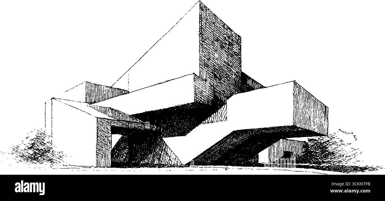 Abstrakt dekonstruktivistischer Architekturstich für modernes Kunstdesign. Stock Vektor