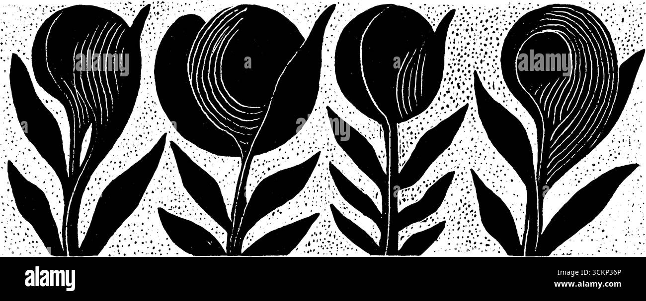 Volkskunst Holzschnitt-Illustration mit Blumenmotiv und strukturiertem Design. Stock Vektor