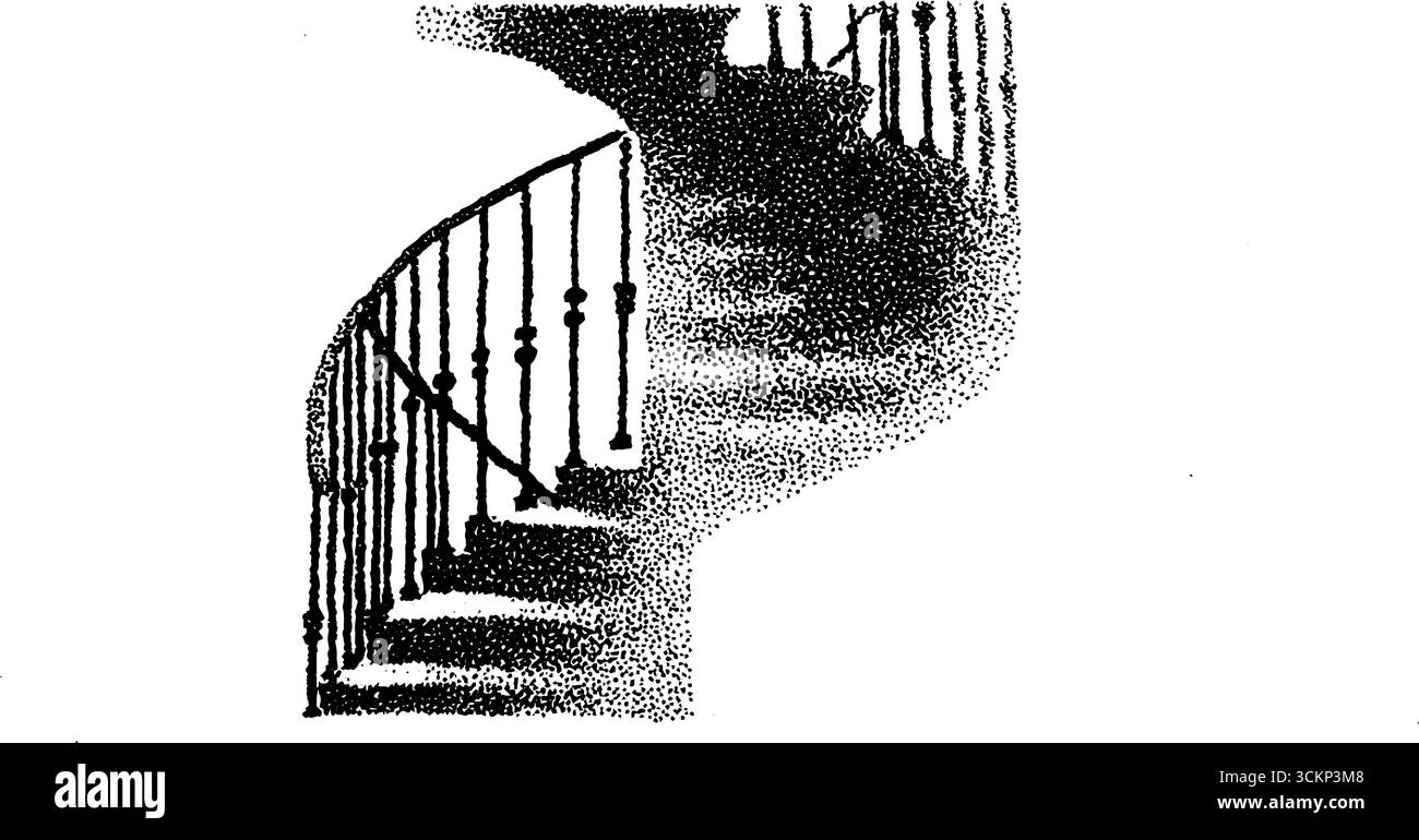 Komplizierte Tuschabilderung einer Wendeltreppe im Halbtondetail. Stock Vektor