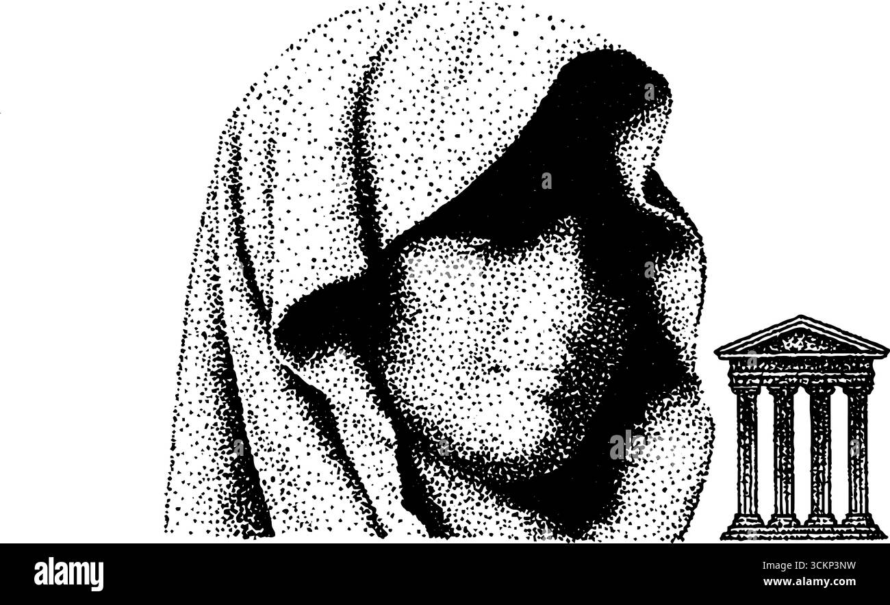 Sehr detailgetreues Porträt mit Tintenflecken und klassischem Architekturdesign. Stock Vektor