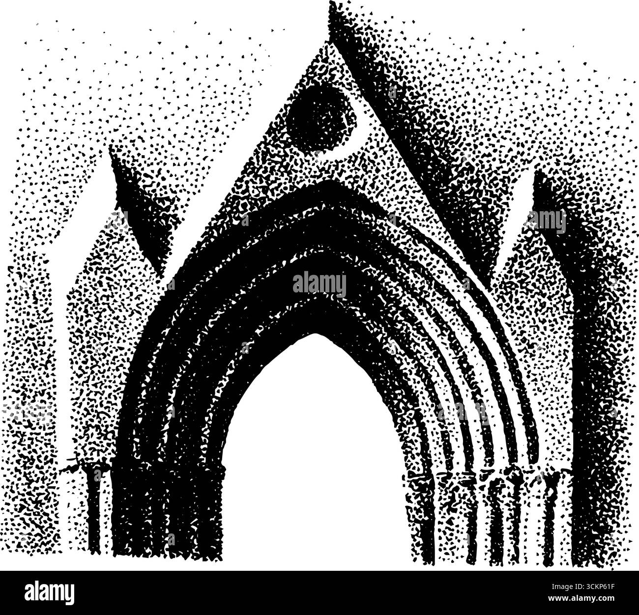 Gotische Architektur mit Tuschkunst - sehr detaillierte Schwarz-weiß-Illustration für Design. Stock Vektor