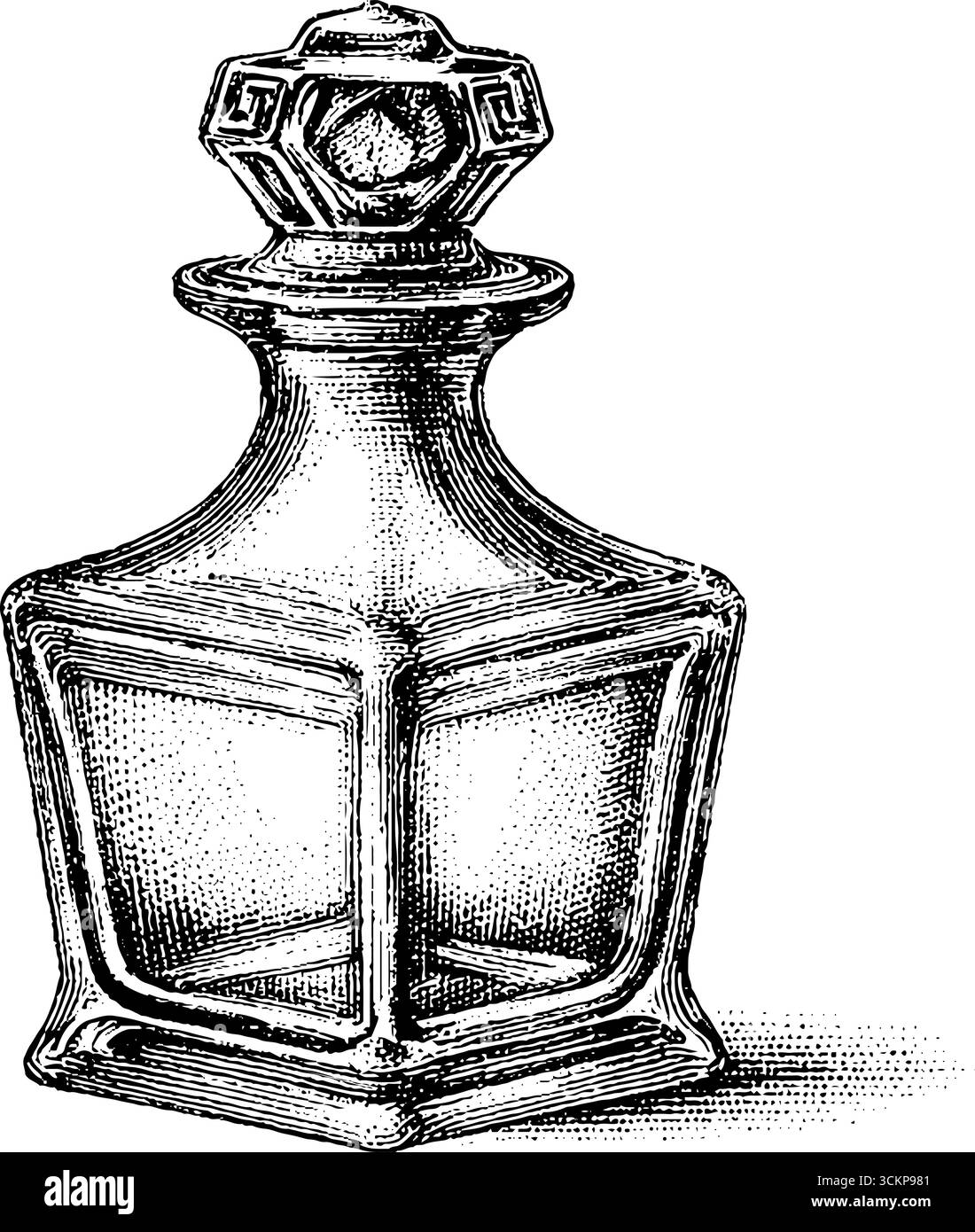 Moderne Glaskaraffe aus der Mitte des Jahrhunderts mit eckigem Design für elegante Wohnkultur. Stock Vektor