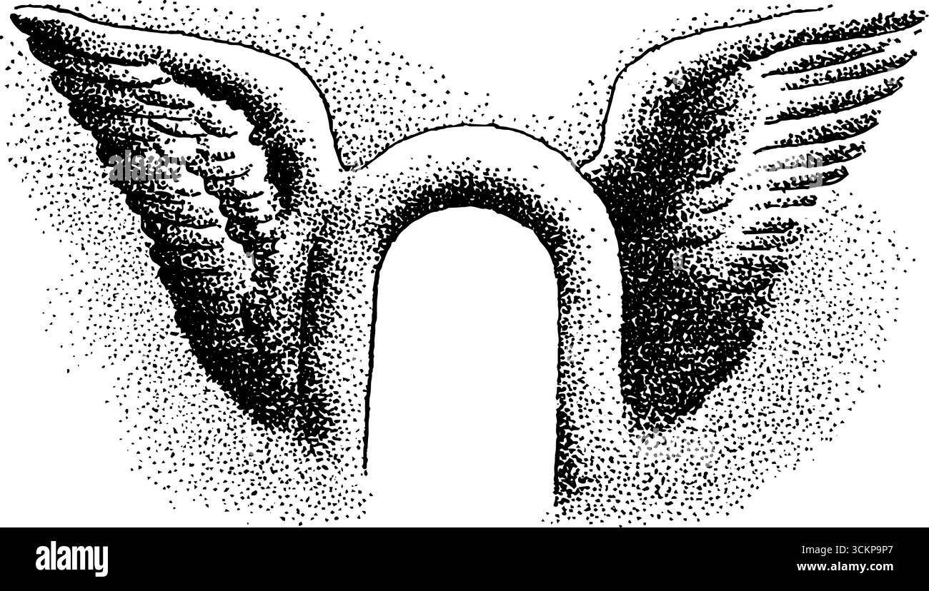 Sehr detaillierte Illustration der Tusche mit geflügeltem Bogen. Stock Vektor