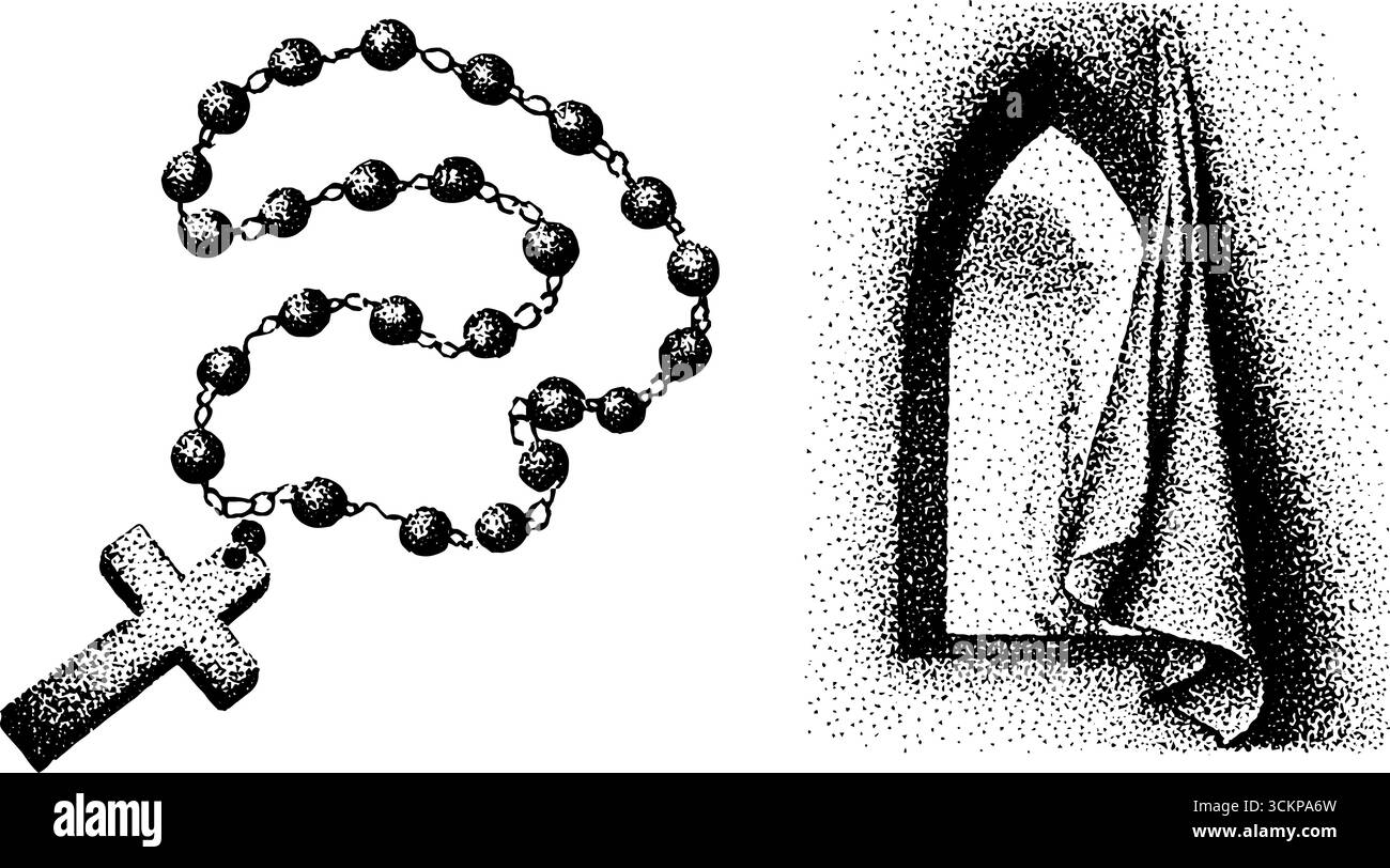 Komplizierte Tusche Illustration von Rosenkranz und Bogenfenster für künstlerisches Design. Stock Vektor