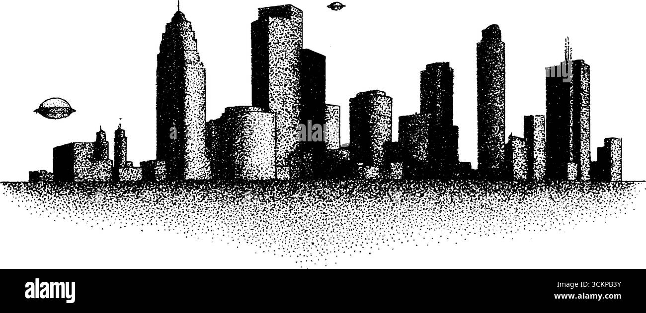 Futuristisches Stadtbild in der Tuschentuch-Technik. Stock Vektor