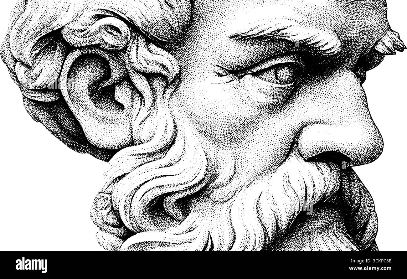 Zeitlose Marmorbüste des Philosophen mit dezenten Adern und detaillierten Details. Stock Vektor