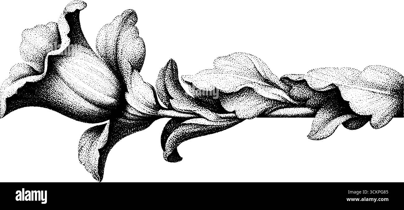 Kompliziertes Marmorrelief aus blumiger Arabeske mit verwitterten Details für künstlerisches Design. Stock Vektor