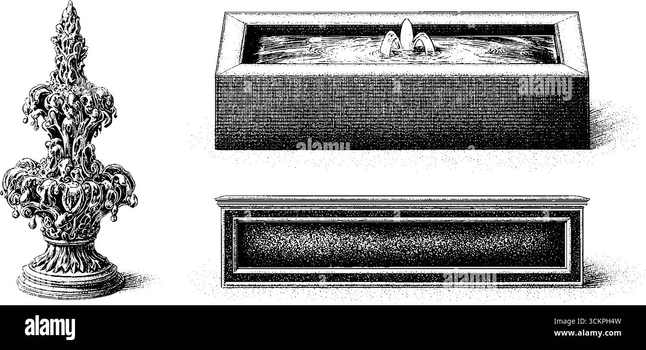 Elegantes Set aus Wasserwand und reflektierendem Teich für Gartendesign und Architektur. Stock Vektor Elegantes Set aus Wasserwand und reflektierendem Teich für Gartendesign und Architektur. Stock Vektor