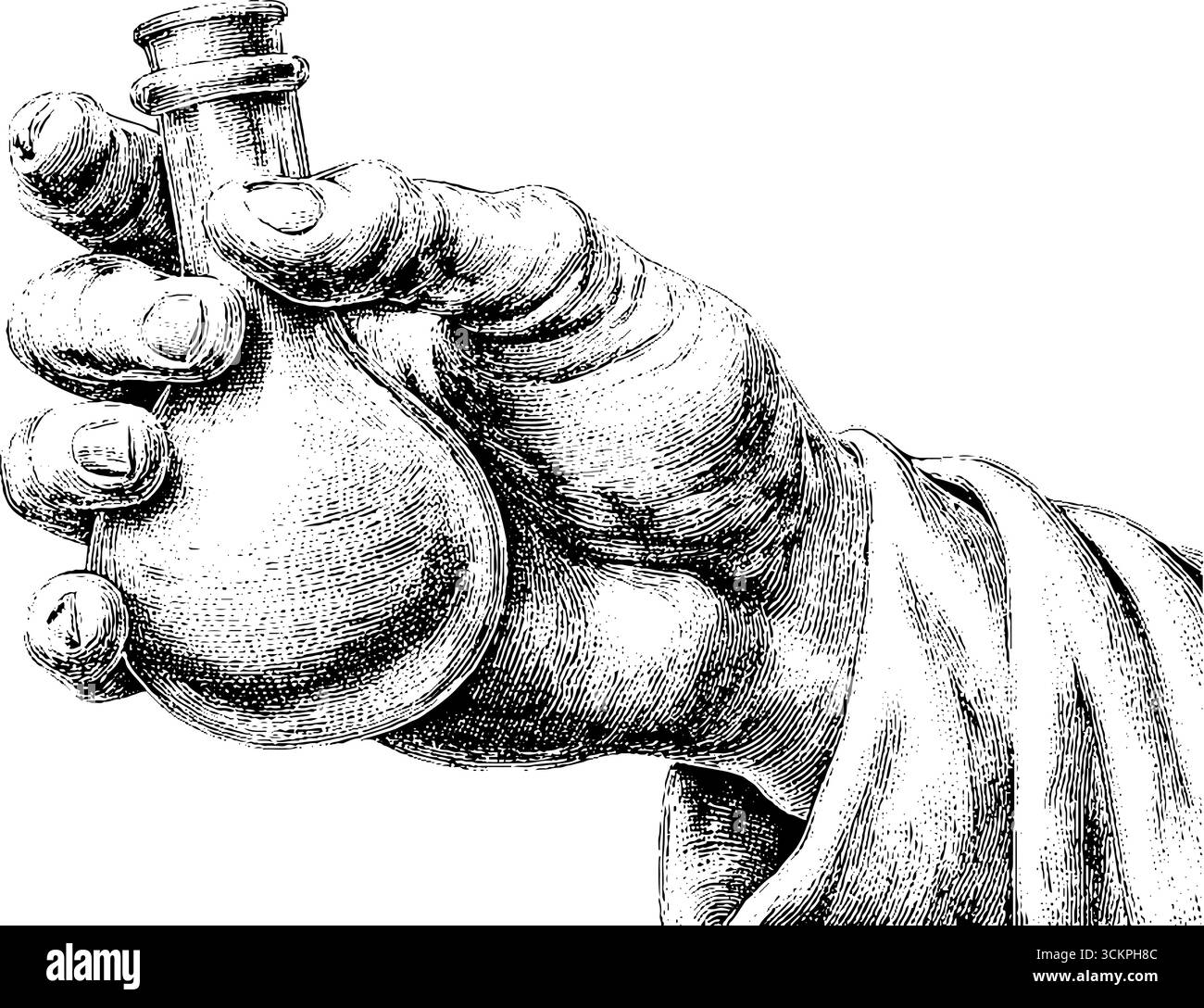 Wissenschaftler, der Kolben mit Blasenflüssigkeit hält im Laborversuch. Stock Vektor