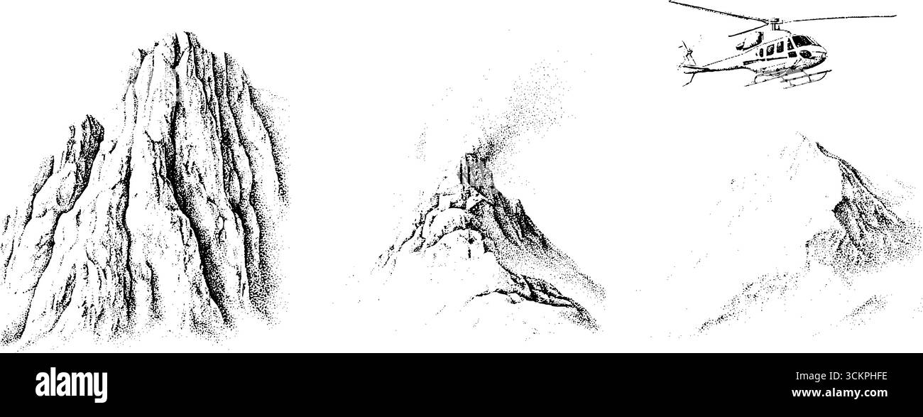 Felssturz und Felssturz mit Hubschrauberrettung für ein Abenteuerkonzept. Stock Vektor