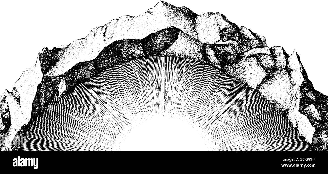 Abstraktes geometrisches Design mit verformtem Gitter und Sonnenmuster. Stock Vektor