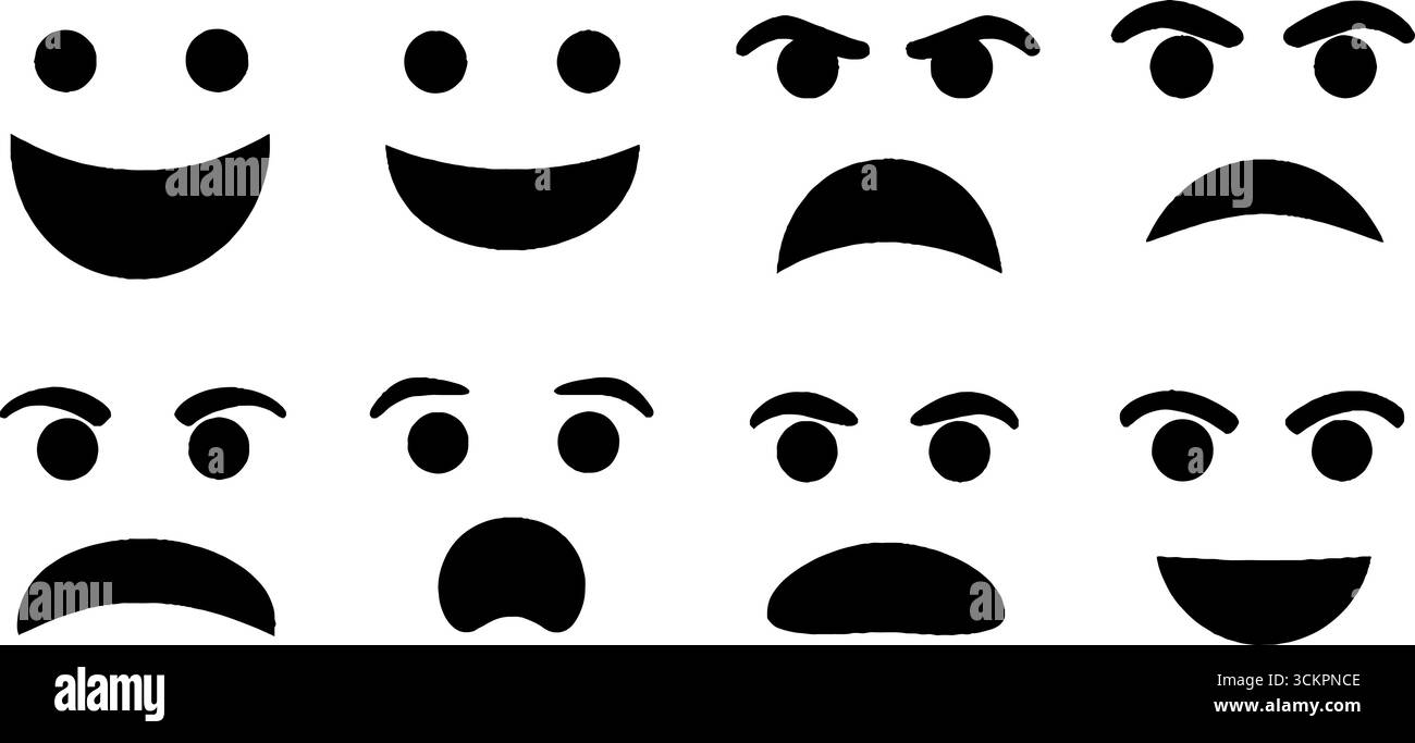 Vielfältige Gesichtsausdrücke für emotionale Kommunikation und Design. Stock Vektor