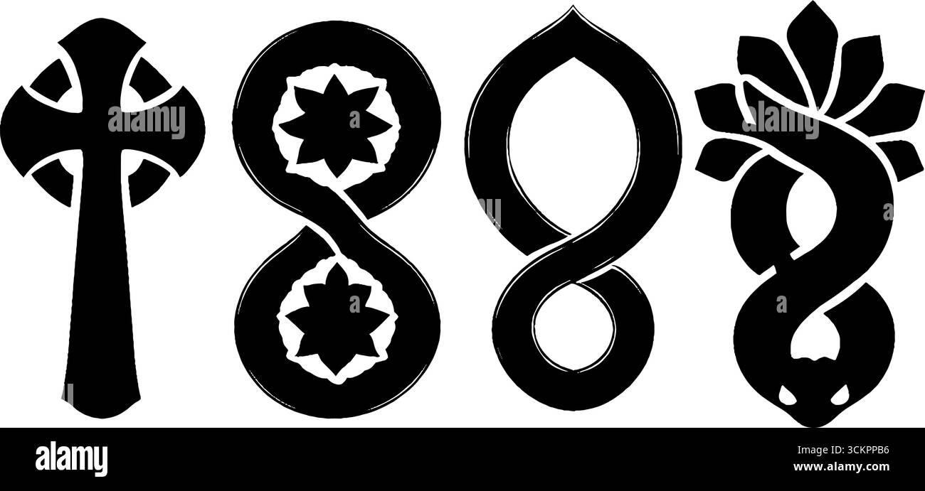 Komplizierte keltische Kreuz- und Spiralsymbole für Design und Dekoration. Stock Vektor