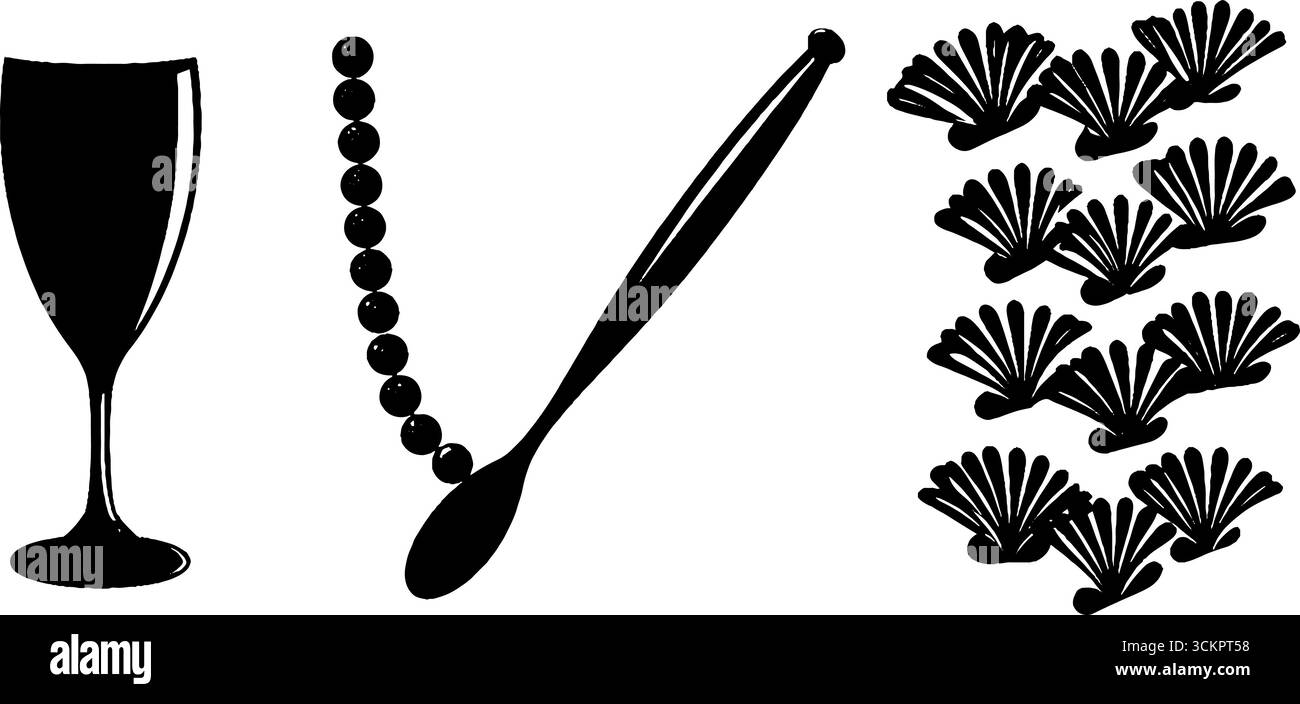 Elegante Designelemente mit geometrischen Fächermustern und Sektglas für festliche Anlässe. Stock Vektor