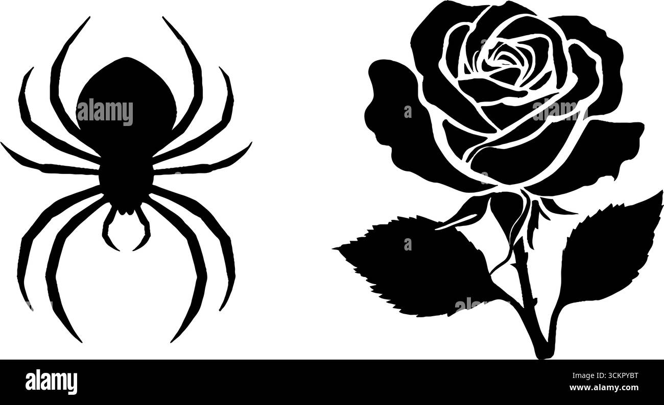 Gothic Spinnen- und Rosenform mit Netzelementen für halloween-Design. Stock Vektor