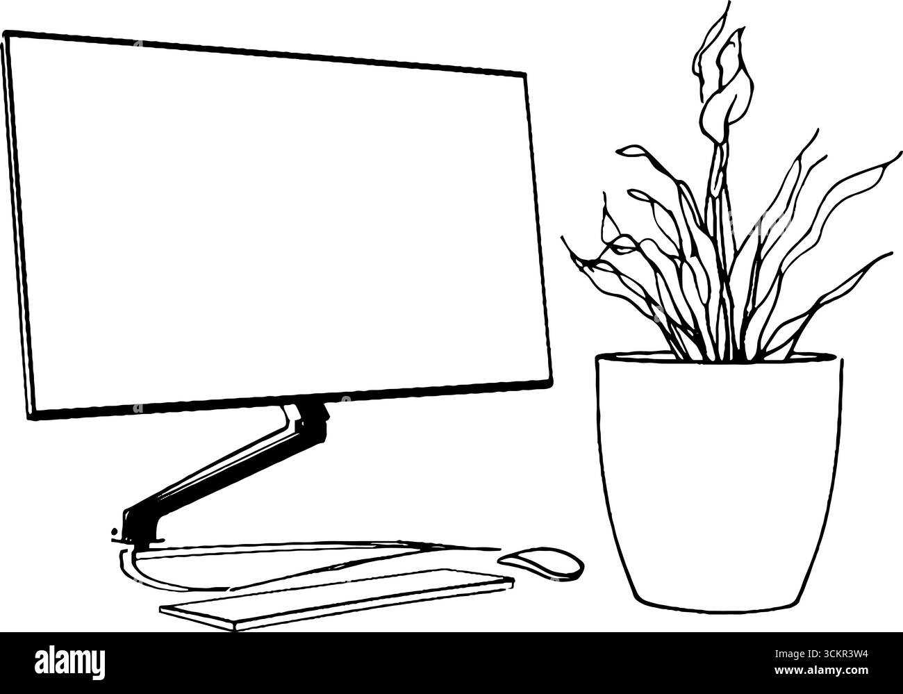 Minimalistisches Design von Monitorarm und Pflanze für Bürodekorationen und Designprojekte. Stock Vektor