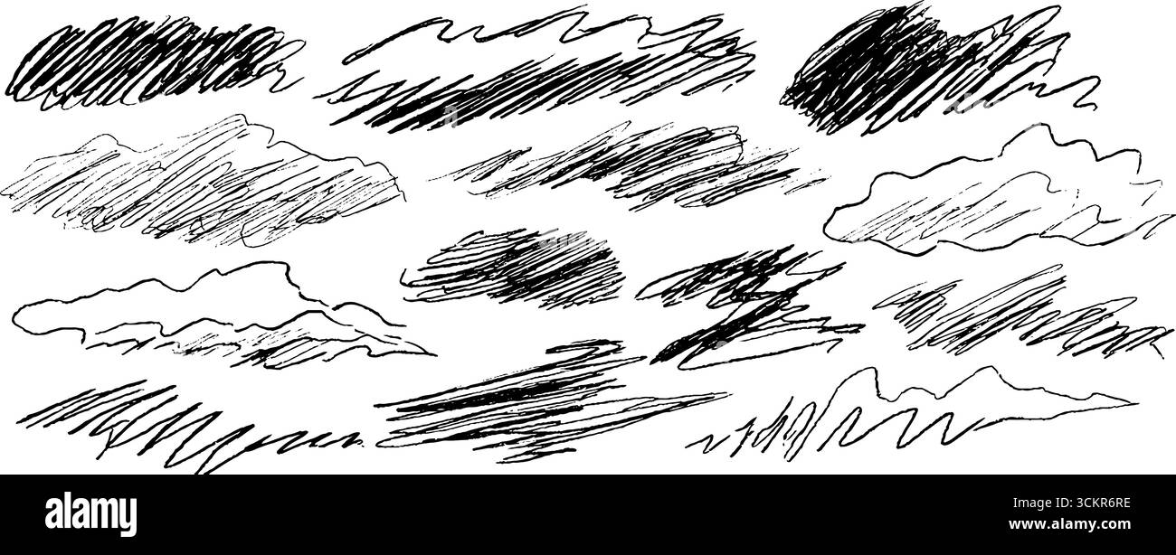 Chaotische, handgezeichnete Sky Forms Kollektion für kreative Designprojekte. Stock Vektor