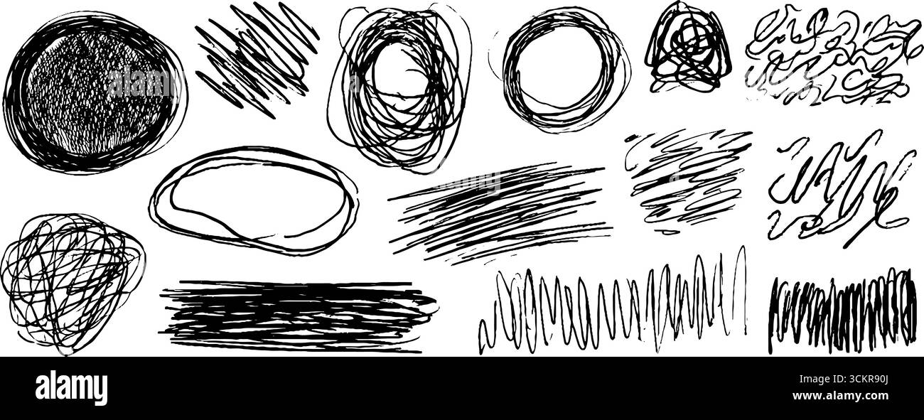Handgezeichnete Ränder-Kollektion mit gekritzelten Kanten für grafisches Design. Stock Vektor