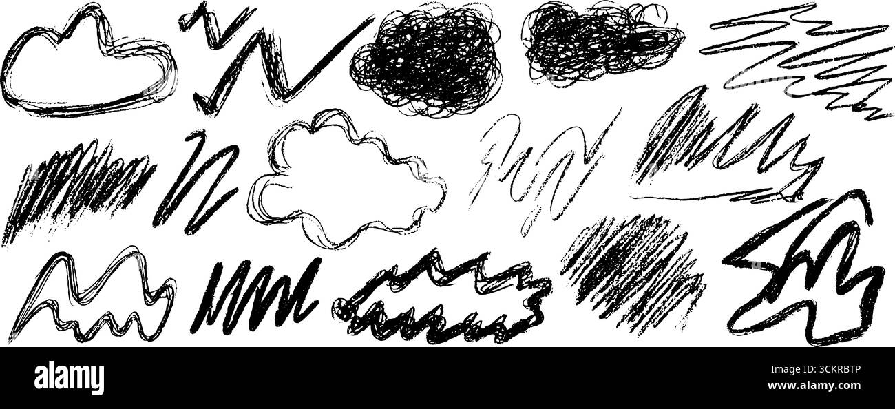 Chaotische, handgezeichnete Sky Forms Kollektion für kreative Designprojekte. Stock Vektor