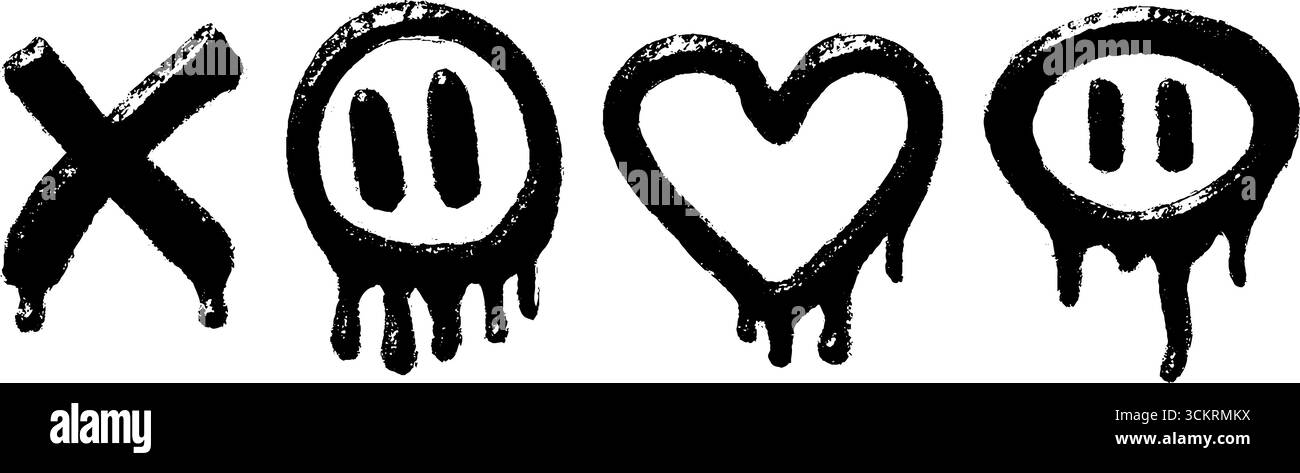 Urbane Graffiti-Kunst mit Pixelherz und tropfenden xo-Symbolen für Streetwear-Design. Stock Vektor