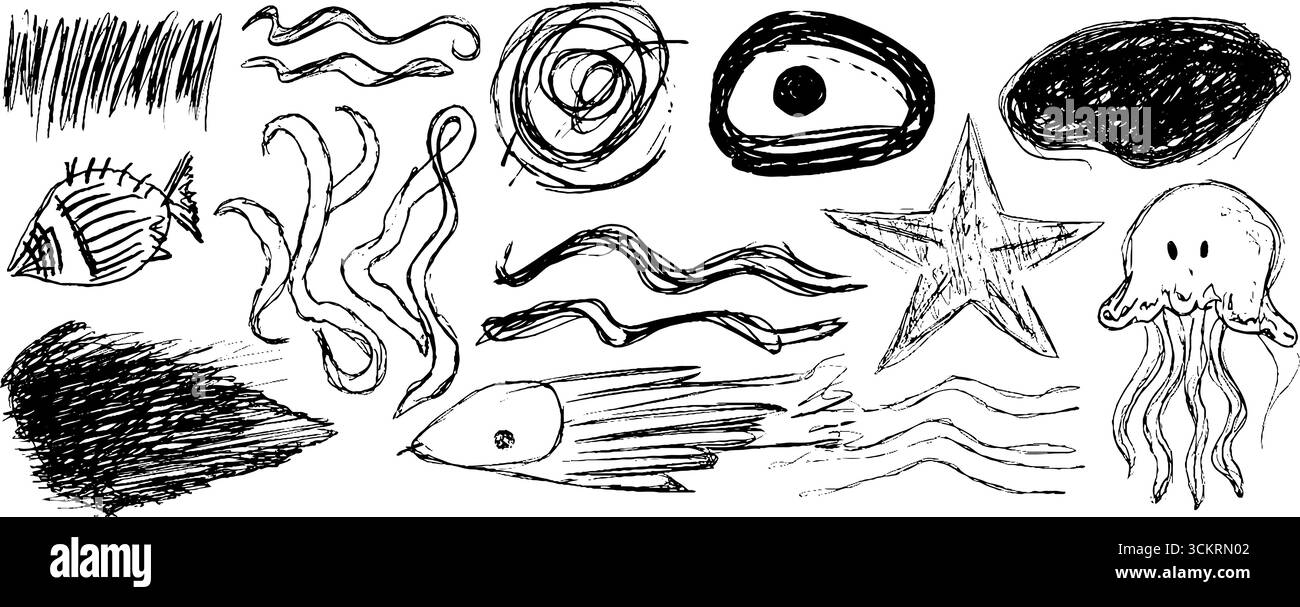 Handgezeichnete Sea Creatures Kollektion für einzigartige Designprojekte. Stock Vektor