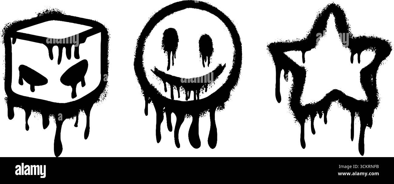 Retro-Spiele und Pop-Art-Symbole im tropfenden Graffiti-Stil. Stock Vektor