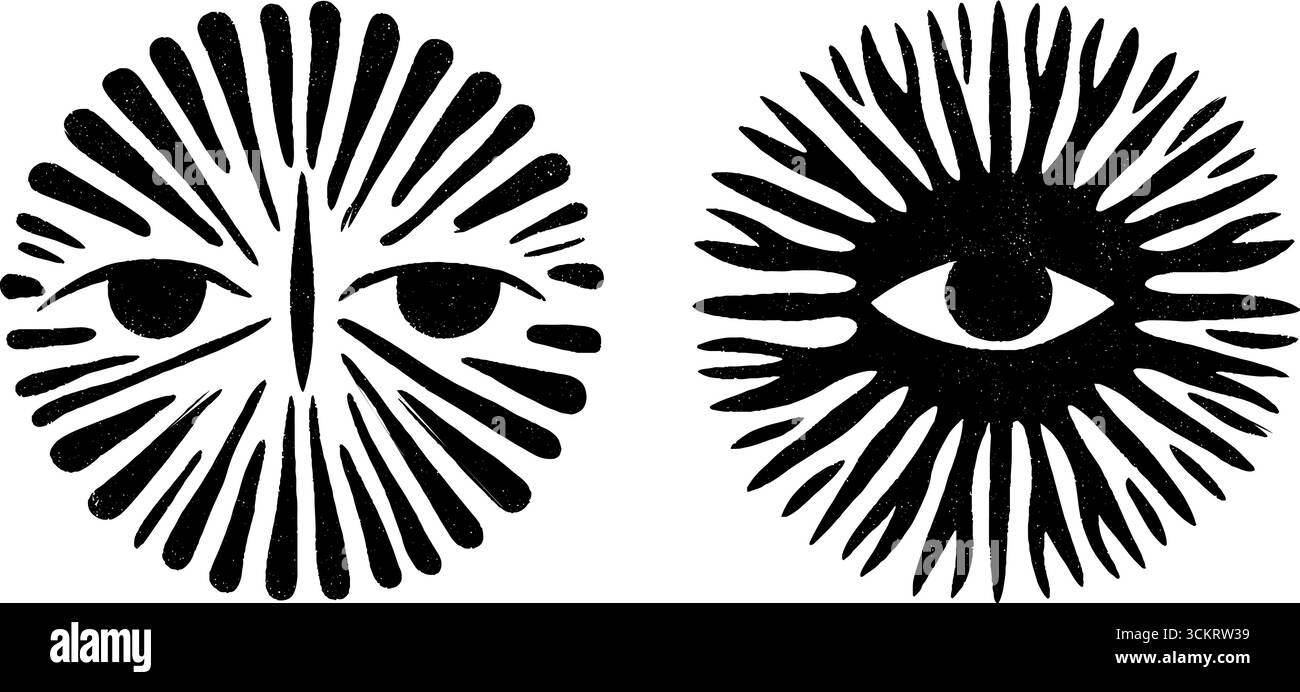Surreales Augenmotiv mit strahlenden Linien für kreative Designprojekte. Stock Vektor