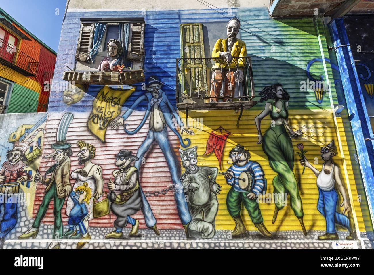 Bemalte Hauswand, Viertel La Boca, Buenos Aires, Hauptstadt von Argentinien Stockfoto
