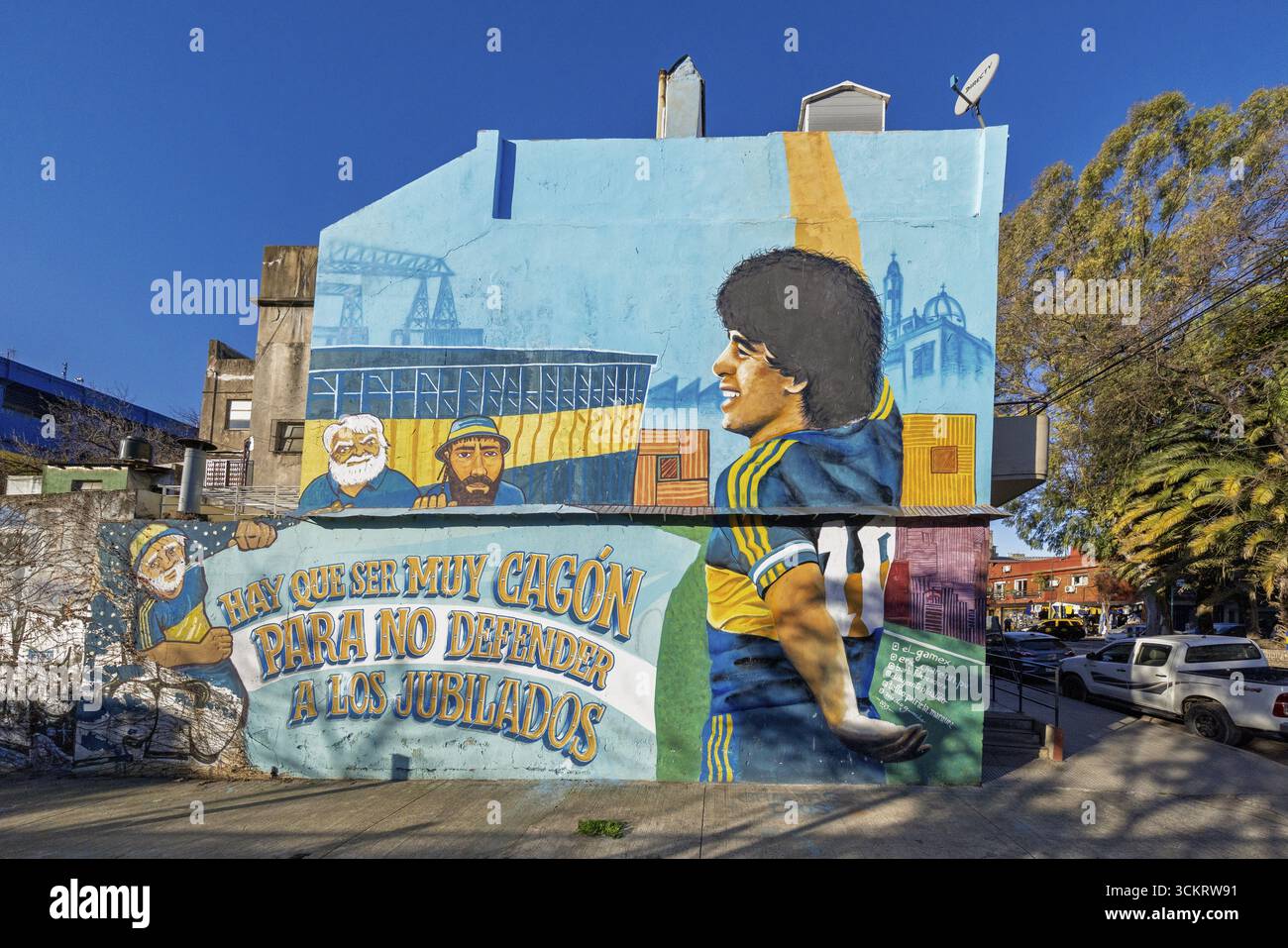 Bemalte Hauswand, Viertel La Boca, Buenos Aires, Hauptstadt von Argentinien Stockfoto