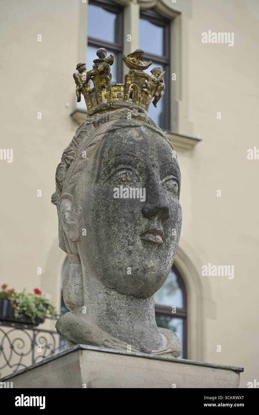 Kopf, Stadtgöttin, Rathaus, am Markt, Moeckern, Bezirk Jerichower Land, Sachsen-Anhalt, Deutschland Stockfoto